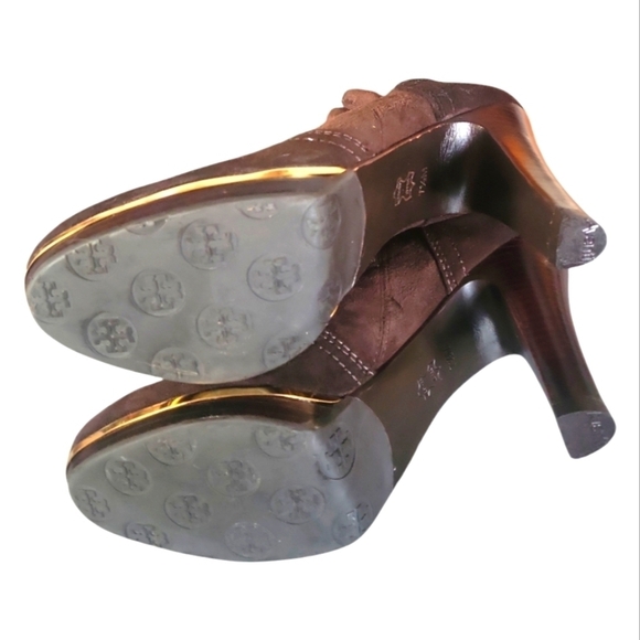 Tory Burch Melrose Brown Suede Leather Ankle Bootie Sz 71/2 M - Picture 3 of 8